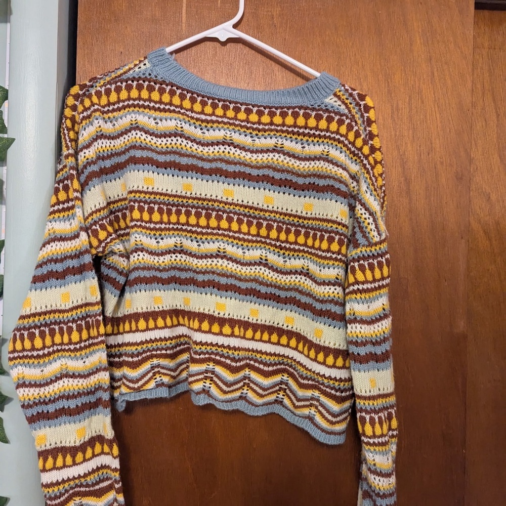 SHEIN Brown and Yellow Crew Neck Sweater with Fair Isle Pattern